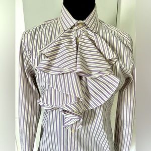 Ralph Lauren Long Sleeve Button Down Ruffled Front Blouse